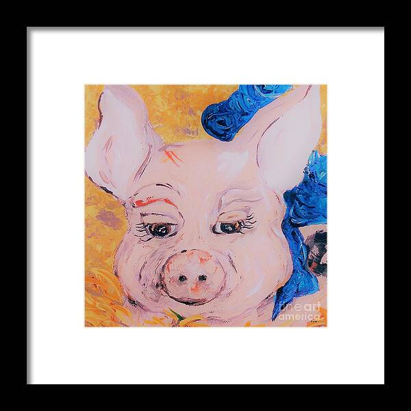 Pig Framed Print featuring the painting Blue Ribbon Pig by Eloise Schneider Mote