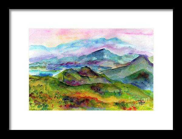 Georgia Framed Print featuring the painting Blue Ridge Mountains Georgia Landscape Watercolor by Ginette Callaway