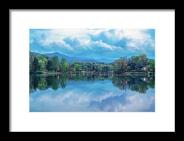 Lake Framed Print featuring the photograph Blue Ridge Mountains NC Junaluska Blue Hour by Robert Stephens