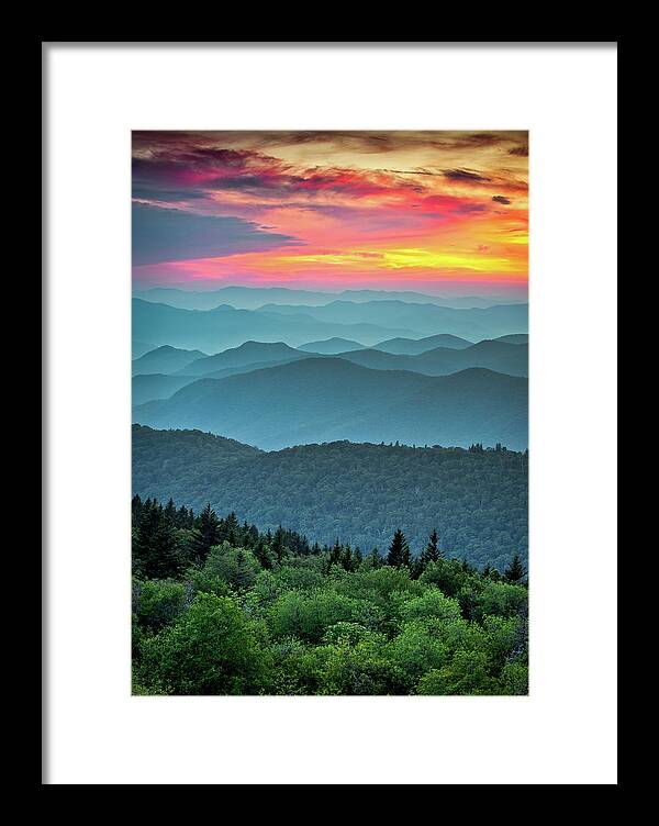 #faatoppicks Framed Print featuring the photograph Blue Ridge Parkway Sunset - The Great Blue Yonder by Dave Allen