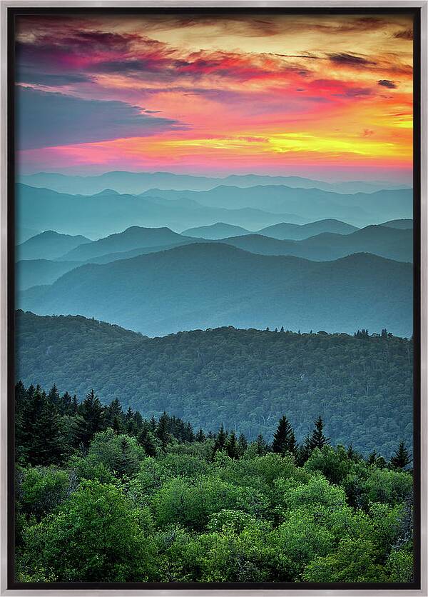 #faatoppicks Framed Canvas Print featuring the photograph Blue Ridge Parkway Sunset - The Great Blue Yonder by Dave Allen