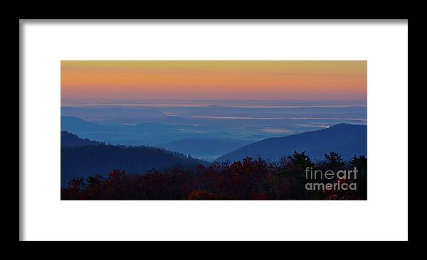 Blue Ridge Framed Print featuring the photograph Blue Ridge Sunrise Panorama I by Karen Jorstad