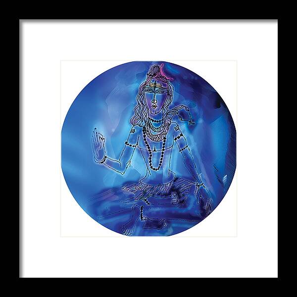 Himalaya Framed Print featuring the painting Blue Shiva by Guruji Aruneshvar Paris Art Curator Katrin Suter