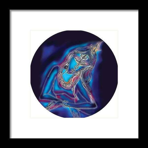 Blue Framed Print featuring the painting Blue Shiva Light by Guruji Aruneshvar Paris Art Curator Katrin Suter