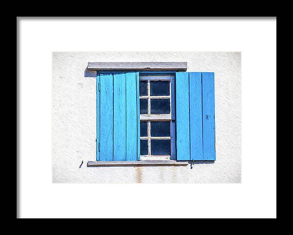 Window Framed Print featuring the painting Blue Shutters of Peniche by David Letts