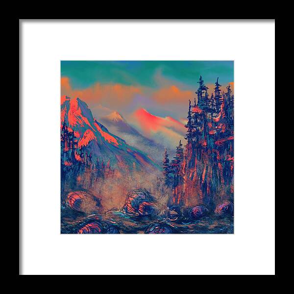 Mountains Framed Print featuring the painting Blue Silence by Vit Nasonov