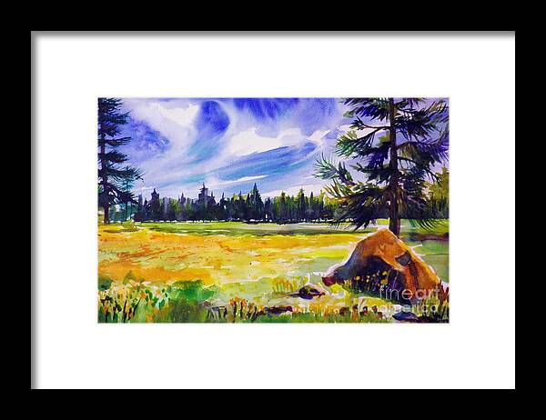 Pines Framed Print featuring the painting Blue Skies Pines and Meadows by Tf Bailey