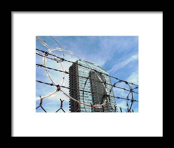 Louisville Framed Print featuring the photograph Blue Sky and Barbed Wire by Christopher Brown