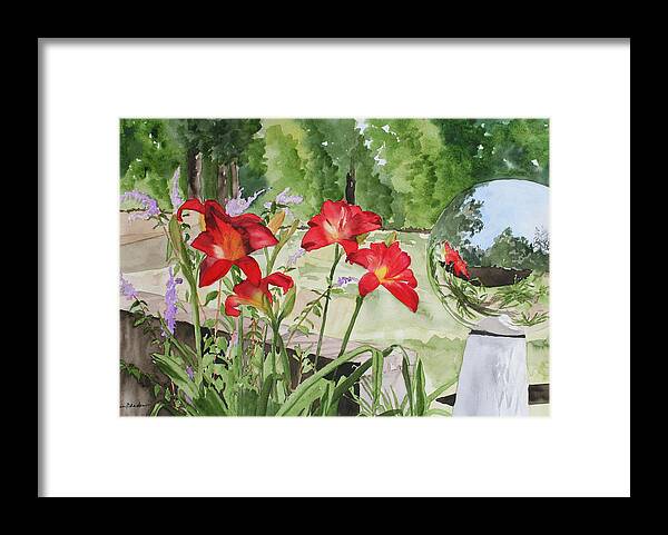 Flowers Framed Print featuring the painting Blue Sky Reflections by Jean Blackmer