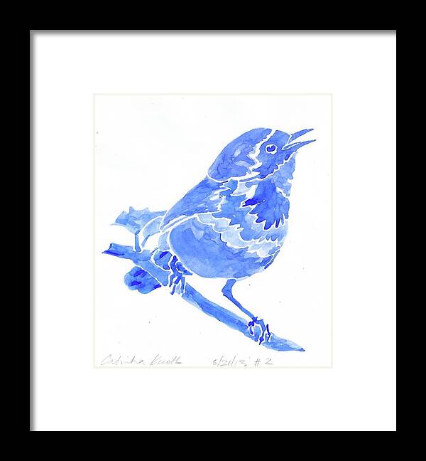 Framed Print featuring the painting Blue songbird warbler by Catinka Knoth