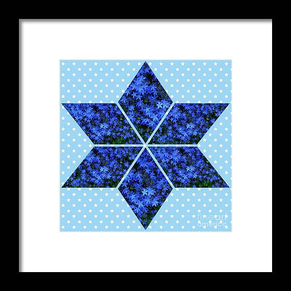 Blue Star Flowers Framed Print featuring the mixed media Blue Star Flowers Star by Joan-Violet Stretch