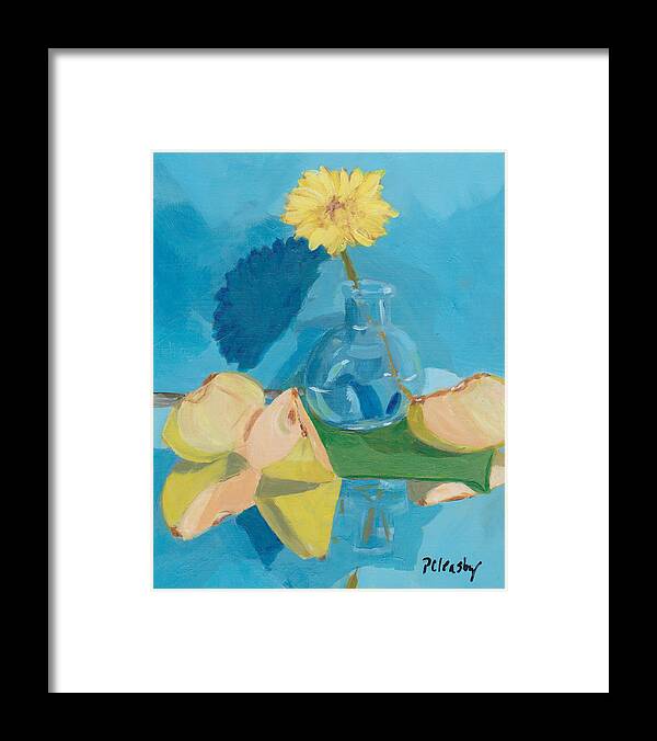 Still Life Framed Print featuring the painting Blue Still Life Apple Flower by Patricia Cleasby