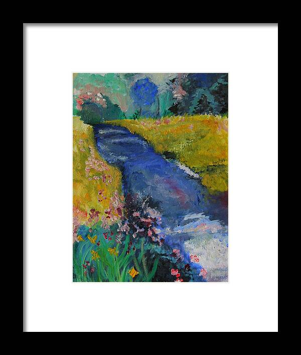 Landscape Framed Print featuring the painting Blue Stream by Julie Lueders 