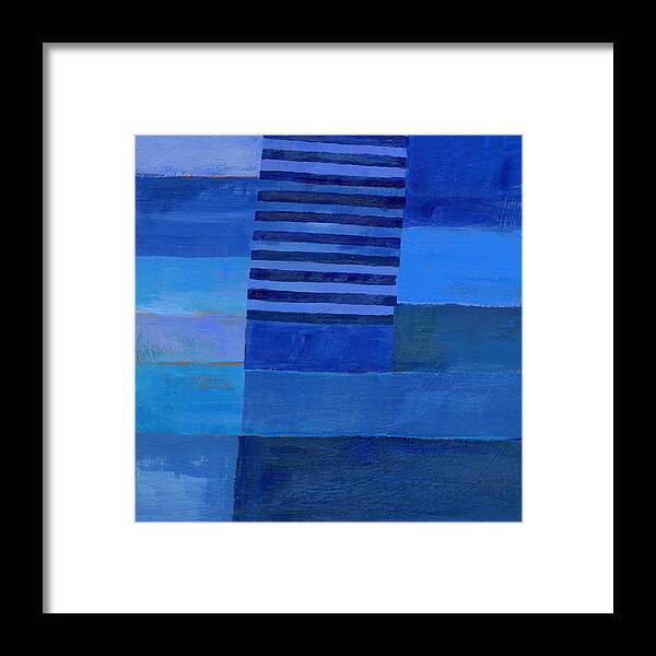 Abstract Art Framed Print featuring the painting Blue Stripes 7 by Jane Davies