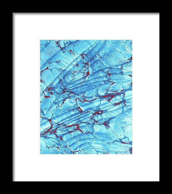 Water Marbling Framed Print featuring the painting Blue Wave 9 by Daniela Easter