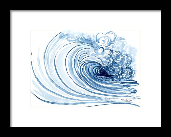 Modern Framed Print featuring the painting Blue Wave Modern Loose Curling Wave by Audrey Jeanne Roberts