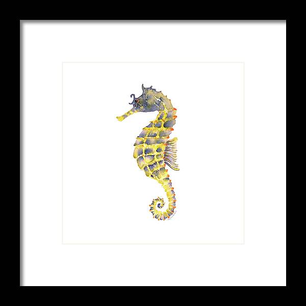 Seahorse Painting Framed Print featuring the painting Blue Yellow Seahorse - Square by Amy Kirkpatrick