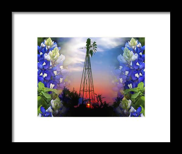 Bluebonnets Framed Print featuring the photograph Bluebonnets and Windmill by Stephen Anderson