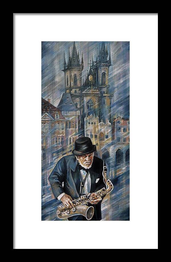 Travel Framed Print featuring the painting Blues of Prague. by Anna Duyunova