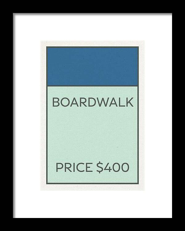 Boardwalk Framed Print featuring the mixed media Boardwalk Vintage Monopoly Board Game Theme Card by Design Turnpike