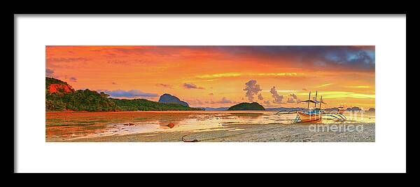 Bangka Framed Print featuring the photograph Boat at sunset by MotHaiBaPhoto Prints