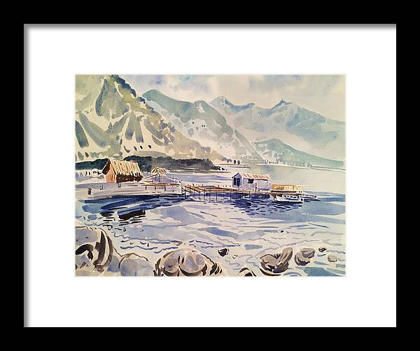 Landscape Framed Print featuring the painting Boat Dock on Lake Atitlan by Robert Fugate