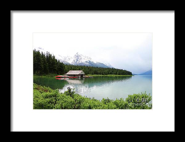 Canada Framed Print featuring the photograph Boat House On Maligne Lake by Christiane Schulze Art And Photography