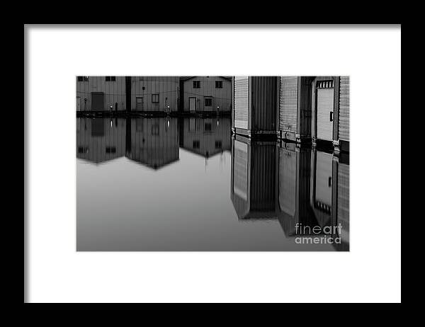 Everett Marina Framed Print featuring the photograph Boat Houses in Rows Sunrise by Jim Corwin