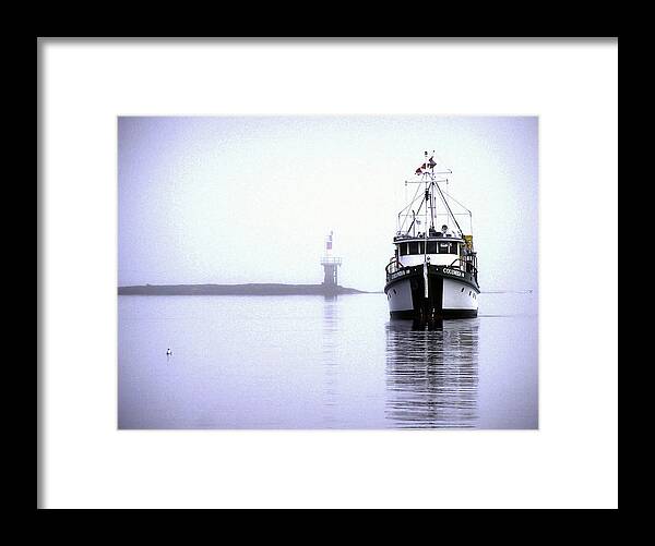 Port Hardy Framed Print featuring the photograph Boat in Fog 8 by Larry Kohlruss