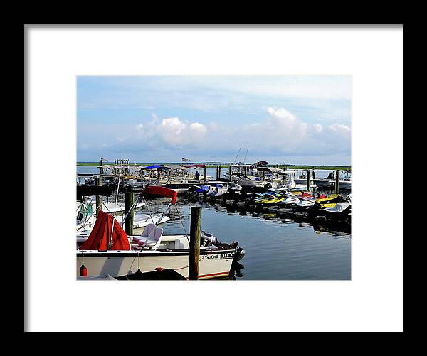 Pontoon Rentals Framed Print featuring the photograph Boat Moorings and Rentals in Wildwood New Jersey by Linda Stern