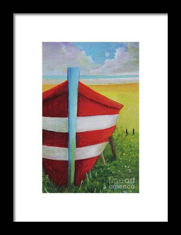 Il Phone Framed Print featuring the painting Boat Near You,6x4in oil on Mosonite by Alicia Maury