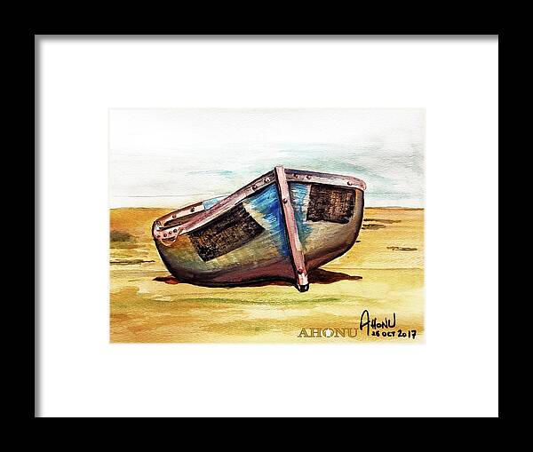 Boat Framed Print featuring the painting Boat on Beach by AHONU Aingeal Rose