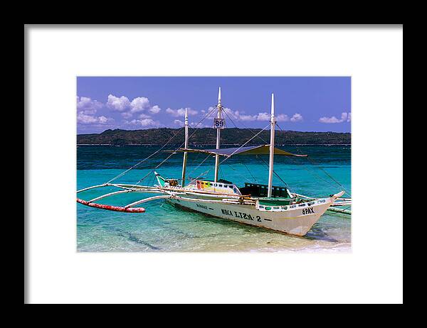 Boat Framed Print featuring the photograph Boat on Puka Beach, Boracay Island, Philippines by Judith Barath
