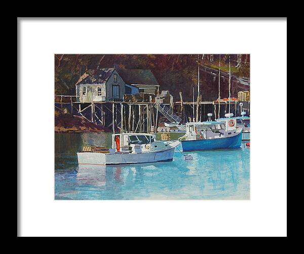 Maine Framed Print featuring the painting Boat Shack by Robert Bissett