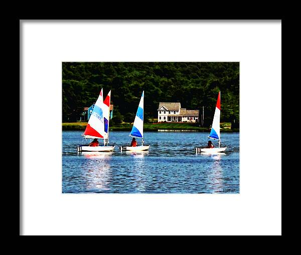 Boat Framed Print featuring the photograph Boat - Striped Sails by Susan Savad
