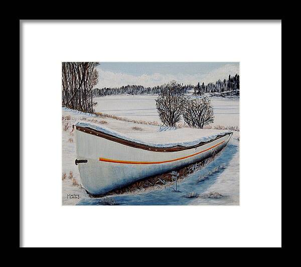 Boat Framed Print featuring the painting Boat under snow by Marilyn McNish