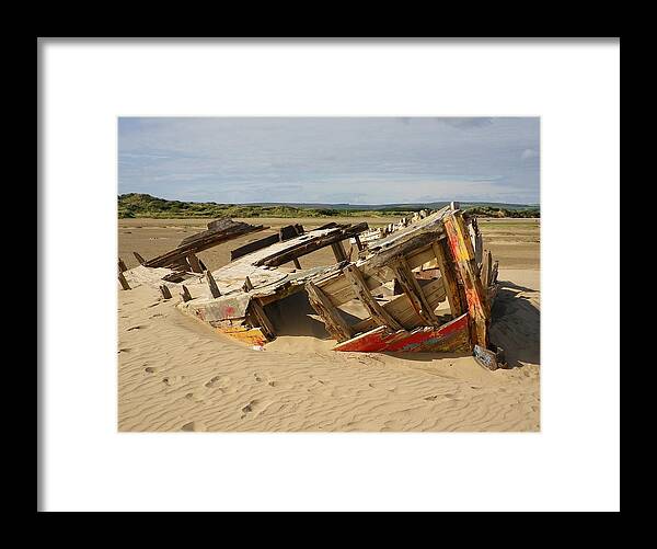 Abandoned Framed Print featuring the photograph Boat Wreck At Crow Point North Devon by Richard Brookes