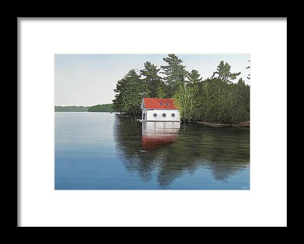 Canoe Framed Print featuring the painting Boathouse by Kenneth M Kirsch