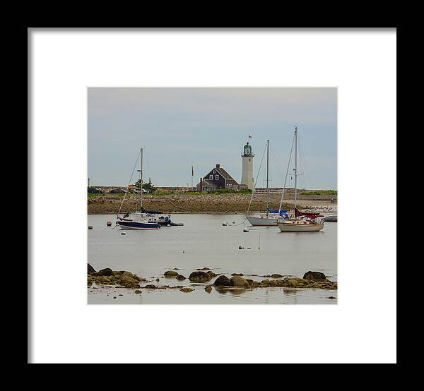 Boats By Scituate Lighthouse Framed Print featuring the photograph Boats By Scituate Lighthouse by Brian MacLean