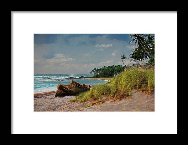 Landscape Framed Print featuring the digital art Boats on the Sand by Russ Harris