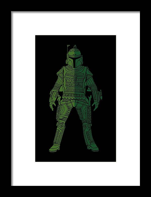 Boba Framed Print featuring the mixed media Boba Fett - Star Wars Art, Green 02 by Studio Grafiikka
