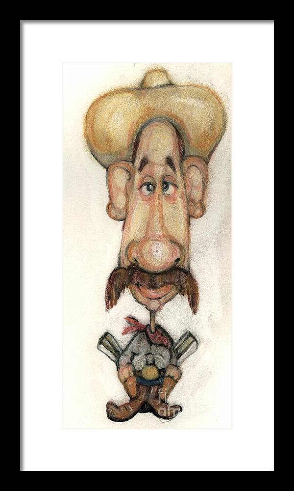 Cowboy Framed Print featuring the drawing Bobblehead No 16 by Edward Ruth