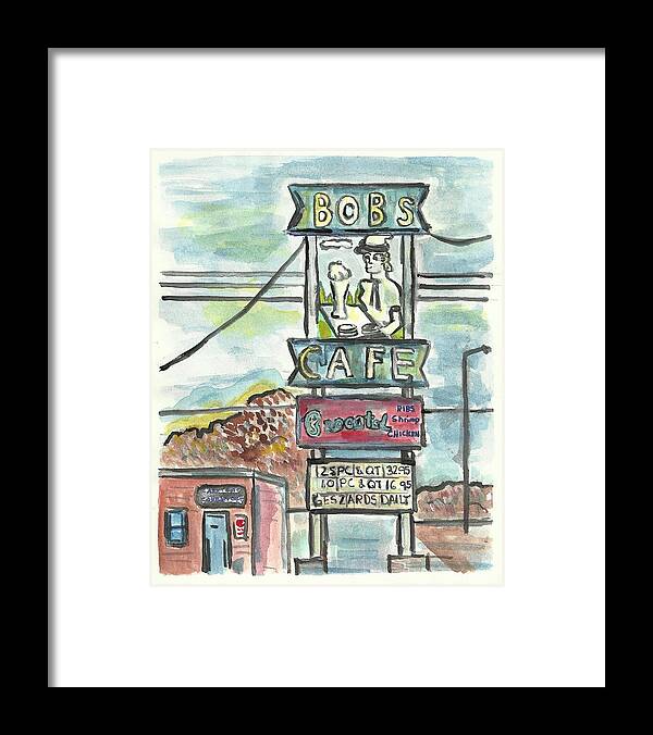 Sign Framed Print featuring the painting Bob's Cafe by Matt Gaudian