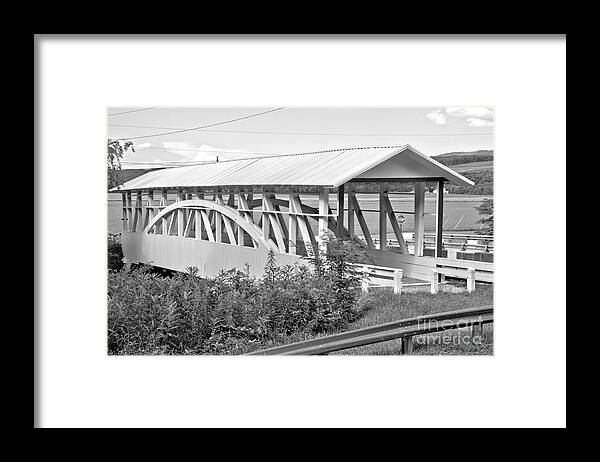 Bowser Coverd Bridge Framed Print featuring the photograph Bobs Creek Covered Bridge Black And White by Adam Jewell