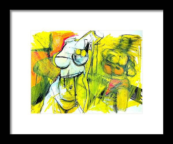Yellow Framed Print featuring the drawing Body Language by Helen Syron