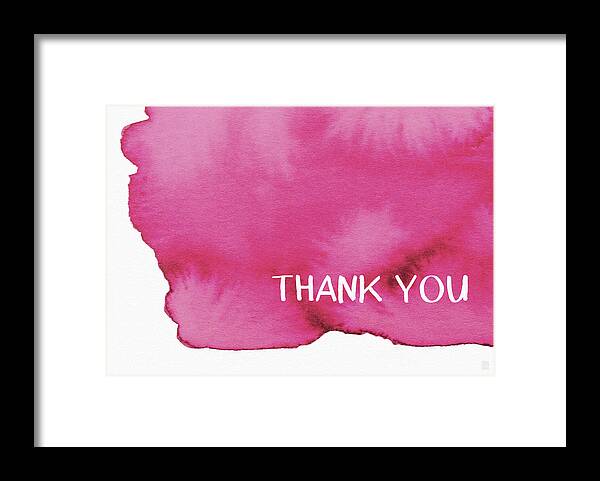 Pink Framed Print featuring the painting Bold Pink and White Watercolor Thank You- Art by Linda Woods by Linda Woods