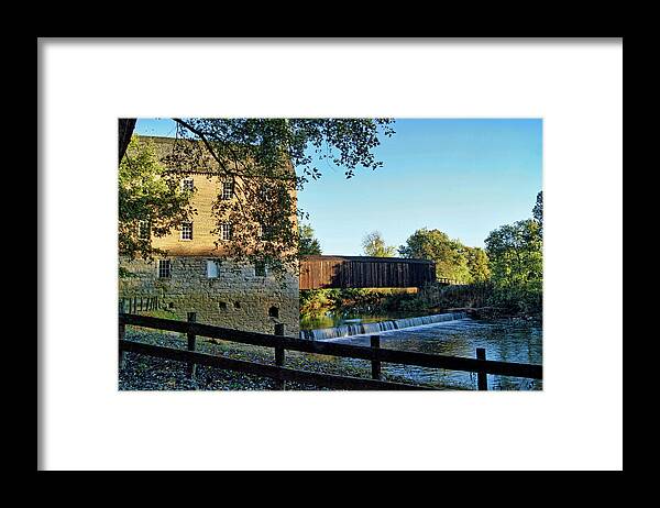 Mill Framed Print featuring the photograph Bollinger Mill and Bridge by Cricket Hackmann