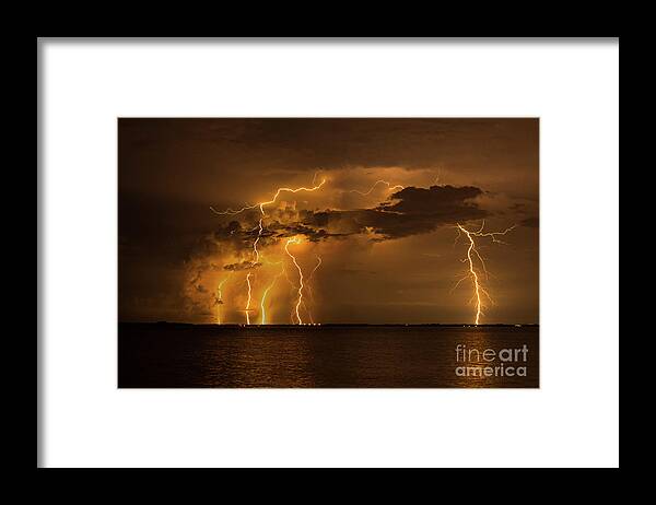 Lightning Framed Print featuring the photograph Bolts From the Sunshine Bridge by Quinn Sedam