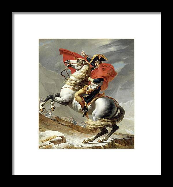 Napoleon Framed Print featuring the painting Bonaparte Crossing the Alps by Jacques Louis David