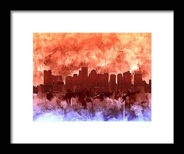Boston Framed Print featuring the painting Boston City Skyline Watercolor 5 by Bekim M